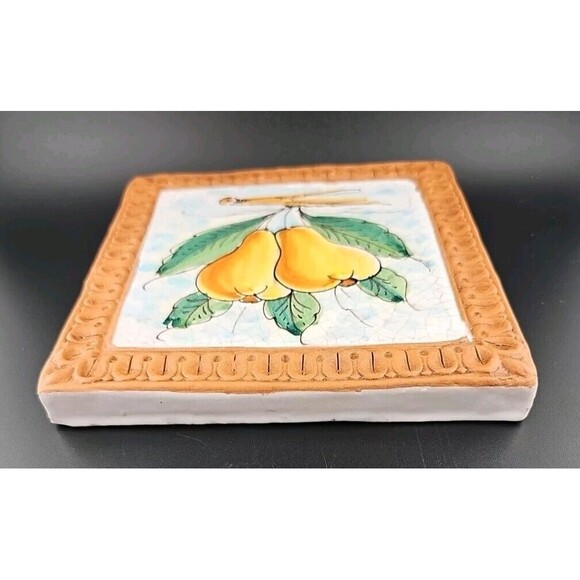 Horchow Italian Glazed Terracotta 6.5" Pear Fruits Wall Art Tiles Italy - 2 lbs - Picture 2 of 7
